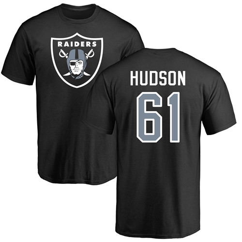 Men Oakland Raiders Black Rodney Hudson Name and Number Logo NFL Football #61 T Shirt->oakland raiders->NFL Jersey